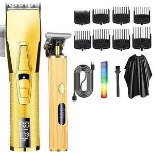Tondeuse voor mannen, 2 stuks tondeuse voor mannen scheerapparaat professionele tondeuse kapper heren kapper baardtrimmer oplaadbare haarsnijmachine (kleur: goud)