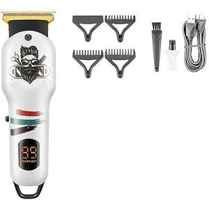 Tondeuse voor mannen, professionele tondeuse tondeuse set LED-display titanium gecoat mes haarsnijmachine oplaadbaar (kleur: V-971 wit)