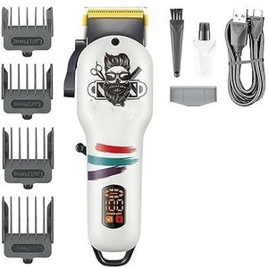 Tondeuse voor mannen, professionele tondeuse tondeuse set LED-display titanium gecoat mes haarsnijmachine oplaadbaar (kleur: V-699 wit)