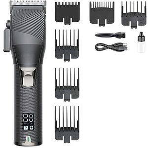 Tondeuse voor mannen, tondeuse professionele haarsnijmachine verstelbare tondeuse draadloze kapper digitale display tondeuse voor mannen (kleur: zwart met doos)
