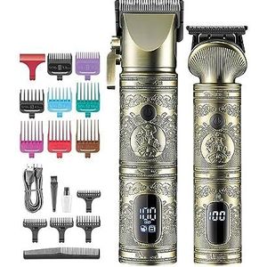 Tondeuse voor mannen, tondeuse professionele tondeuse tondeuse set oplaadbare metalen behuizing LED-display met reisslot kapper