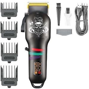 Tondeuse voor mannen, professionele tondeuse tondeuse set LED-display titanium gecoat mes haarsnijmachine oplaadbaar (kleur: zwart)