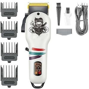 Tondeuse voor mannen, professionele tondeuse tondeuse set LED-display titanium gecoat mes haarsnijmachine oplaadbaar (kleur: wit)