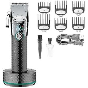 Tondeuse voor mannen, tondeuse tondeuse professionele haarsnijmachine draadloze kapper oplaadbaar verstelbaar met oplaadbasis (kleur: groen met doos)