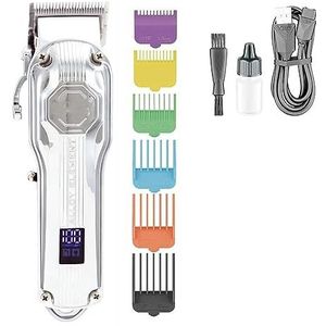 Tondeuse voor mannen, tondeuse tondeuse voor mannen professionele haarsnijmachine scheerapparaat kapper draadloos oplaadbaar verstelbaar (kleur: zilver)