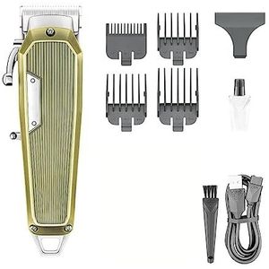 Tondeuse voor mannen, tondeuse oplaadbare haarsnijmachine draadloze tondeuse verstelbare kapselmachine metalen trimmer voor mannen (kleur: goud met doos)