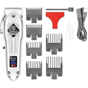 Tondeuse voor mannen, tondeuse professionele tondeuse draadloze kapper haarsnijmachine digitaal display kapseltrimmer voor mannen (kleur: zilver met doos)