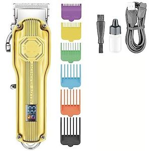Tondeuse voor mannen, tondeuse professionele tondeuse metalen schaal haarsnijmachine LED-display elektrische draadloze trimmer voor mannen (kleur: goud met doos)