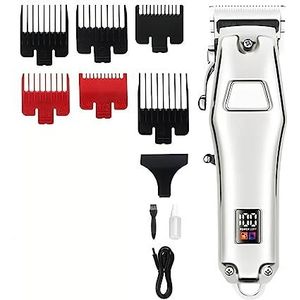 Tondeuse voor mannen, tondeuse elektrische tondeuse professionele haarsnijmachine metalen schaal LED-display kapperstrimmer voor mannen (kleur: zilver met doos)