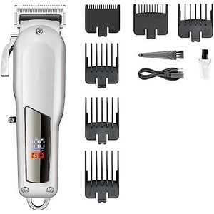 Tondeuse voor mannen, tondeuse professionele tondeuse oplaadbare haarsnijmachine elektrische LED-displaytondeuse voor mannen (kleur: zilver met doos)