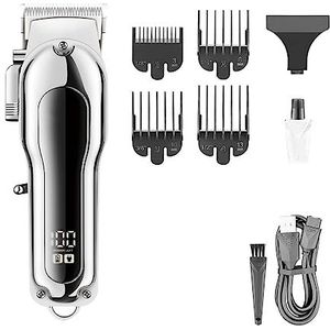 Tondeuse voor mannen, haarsnijmachine professionele tondeuse verstelbare kapselmachine draadloze trimmer elektrische tondeuse voor mannen (kleur: zilver met doos)