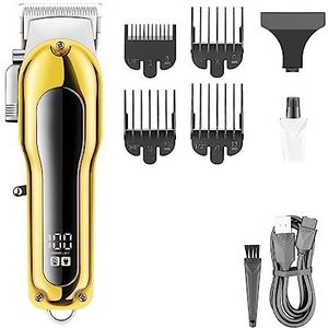 Tondeuse voor mannen, haarsnijmachine professionele tondeuse verstelbare kapselmachine draadloze trimmer elektrische tondeuse voor mannen (kleur: goud met doos)
