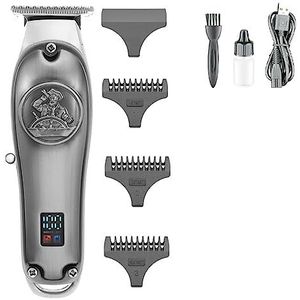 Tondeuse voor mannen, haarsnijmachine draadloze tondeuse oplaadbare tondeuse professionele kapper metalen T-mes trimmer voor mannen (kleur: zilver met doos)