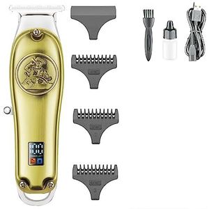Tondeuse voor mannen, haarsnijmachine draadloze tondeuse oplaadbare tondeuse professionele kapper metalen T-mes trimmer voor mannen (kleur: goud met doos)