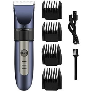 Tondeuse voor mannen, professionele tondeuse oplaadbare baardtrimmer mannen elektrisch haar snijden titanium keramisch mes geluidsarm kappersmachine (kleur: blauw)