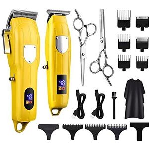 Tondeuse voor mannen, 2 stuks professionele elektrische haarsnijmachine kit verstelbare LCD-tondeuse oplaadbare scheerapparaat voor mannen kapper (kleur: goud)