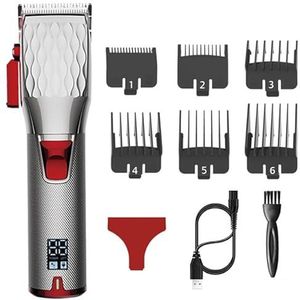 Tondeuse voor mannen, professionele oplaadbare tondeuse kapper aanpassing salon machine tondeuse koord en draadloos elektrisch haar snijgereedschap (kleur: zilverrood)