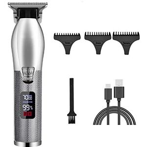 Tondeuse voor mannen, tondeuse oplaadbare elektrische professionele T-vormige contourafwerkingssnijder baardtrimmer scheermes draadloze snoertondeuse (kleur: zilver)