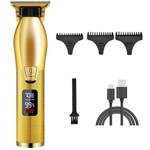 Tondeuse voor mannen, tondeuse oplaadbare elektrische professionele T-vormige contourafwerkingssnijder baardtrimmer scheermes draadloze snoertondeuse (kleur: goud)