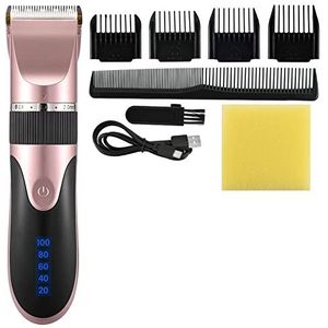 Tondeuse voor mannen, professionele tondeuse heren kapper baardtrimmer oplaadbare haarsnijmachine keramisch mes geluidsarm volwassen kind kapsel (kleur: roze met doos)