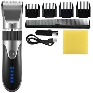 Tondeuse voor mannen, professionele tondeuse heren kapper baardtrimmer oplaadbare haarsnijmachine keramisch mes geluidsarm volwassen kind kapsel (kleur: grijs met doos)