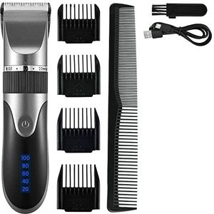 JQUAL Tondeuse voor mannen, professionele tondeuse heren kapper baardtrimmer oplaadbare haarsnijmachine keramisch mes geluidsarm volwassen kind kapsel (kleur: grijs)