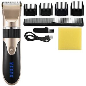 Tondeuse voor mannen, professionele tondeuse heren kapper baardtrimmer oplaadbare haarsnijmachine keramisch mes geluidsarm volwassen kind kapsel (kleur: glod met doos)