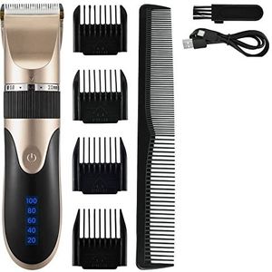 JQUAL Tondeuse voor mannen, professionele tondeuse heren kapper baardtrimmer oplaadbare haarsnijmachine keramisch mes geluidsarm volwassen kind kapsel (kleur: glod)