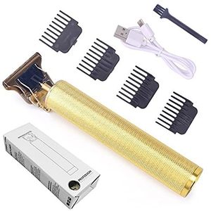 Tondeuse voor mannen, USB oplaadbare T9 kale tondeuse elektrische tondeuse draadloze scheertrimmer 0 mm mannen kapper haarsnijmachine (kleur: T9-goud met doos)