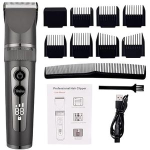 JQUAL Tondeuse voor mannen, volledig lichaam wasbare elektrische tondeuse keramische professionele fijne verstelbare tondeuse geluidsarme haarsnijmachine scheermes (kleur: grijs geen doos)