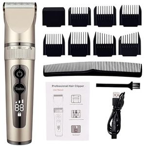 Tondeuse voor mannen, volledig lichaam wasbare elektrische tondeuse keramische professionele fijne verstelbare tondeuse geluidsarme haarsnijmachine scheermes (kleur: goud geen doos)
