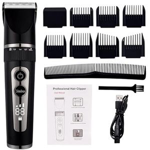 Tondeuse voor mannen, volledig lichaam wasbare elektrische tondeuse keramische professionele fijne verstelbare tondeuse geluidsarme haarsnijmachine scheermes (kleur: zwart geen doos)