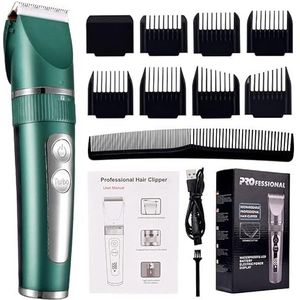 Tondeuse voor mannen, professionele tondeuse voor mannen oplaadbare elektrische scheermes tondeuse haarsnijmachine baardtrimmer snel opladen (kleur: groen met doos)