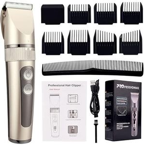 Tondeuse voor mannen, professionele tondeuse voor mannen oplaadbare elektrische scheermes tondeuse haarsnijmachine baardtrimmer snel opladen (kleur: goud met doos)