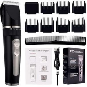 JQUAL Tondeuse voor mannen, professionele tondeuse voor mannen oplaadbare elektrische scheermes tondeuse haarsnijmachine baardtrimmer snel opladen (kleur: zwart met doos)