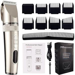 JQUAL Tondeuse voor mannen, professionele tondeuse voor mannen baardtrimmer machine voor het scheren van haartrimmer haarsnijmachine baardtrimmer snel opladen (kleur: goud met doos)