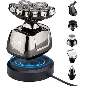 Elektrisch scheermes voor heren, 6-in-1 elektrisch scheerapparaat met kale kop voor nat en droog scheerapparaat voor mannen met IPX6-klasse waterdicht en led-display