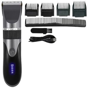 Tondeuse voor mannen, professionele tondeuse heren kapper baardtrimmer oplaadbare keramische mes haarsnijmachine volwassen kind kapsel laag geluidsniveau (kleur: grijs)