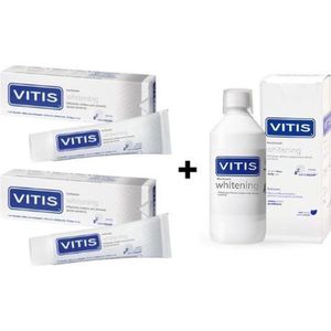 2x Vitis Whitening tandpasta + 1 Vitis Whitening Mondwater