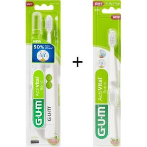 1x GUM Activital Sonic Elektrische Tandenborstel - Wit + 1x GUM Opzetborstels Wit