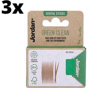 3x Jordan Green Clean Tandenstokers Dun 100 stuks - Voordeelverpakking