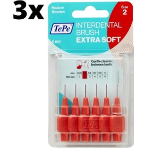 TePe Extra Soft Rood 0,50mm 3 x 6 stuks - Voordeelverpakking