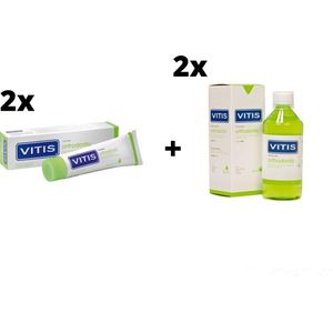 Vitis - Orthodontic - Mondspoelmiddel - Voordeelpakket - 2x Mondspoelmiddel + 2x Tandpasta