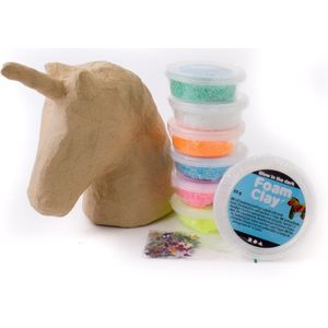 eenhoorn knutselpakket glow in de dark unicorn sint kerst cadeau papier-maché trofee diy glitter foam clay klei knutselen 18,5cm hoog complete set jongen meisje geschenk knutselspullen uniek cadeau knutselen met kinderen