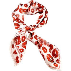 Josi Louis 100% Zijden sjaal - Don’t talk just kiss - Rood Wit Roze - vierkant 60×60 cm -  luxe zacht zijden sjaal