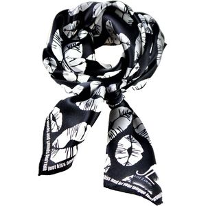 Josi Louis 100% Zijden sjaal - Don’t talk just kiss - Zwart Wit Grijs - vierkant 60×60 cm -  luxe zacht zijden sjaal