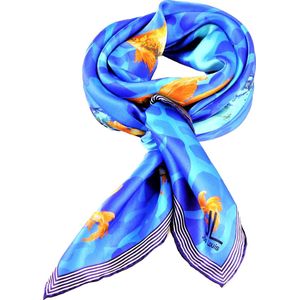 Josi Louis 100 % Zijden sjaal - Poolfish - Blauw - vierkant 90×90 cm -  luxe zacht zijden sjaal