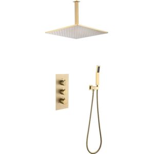 Mawialux thermostatische inbouw regendoucheset - Vierkant - Hake Geborsteld Goud