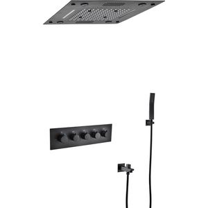 Mawialux thermostatisch inbouw regendoucheset - LED verlichting - Bluetooth speaker - Waterval - Vierkant - Mat zwart - Tiger