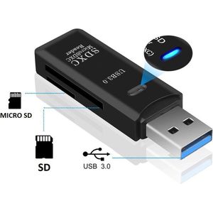 SD en Micro-SD Kaartlezer 2 in 1 - USB 3.0 - Zwart